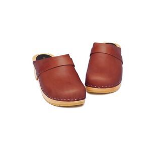 Swedish Hasbeens Husband Clogs in Cognac